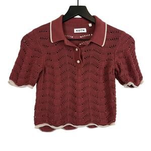 KOTN Sabah Womens Open Knit Crop Polo Shirt Brown - SP S Petite